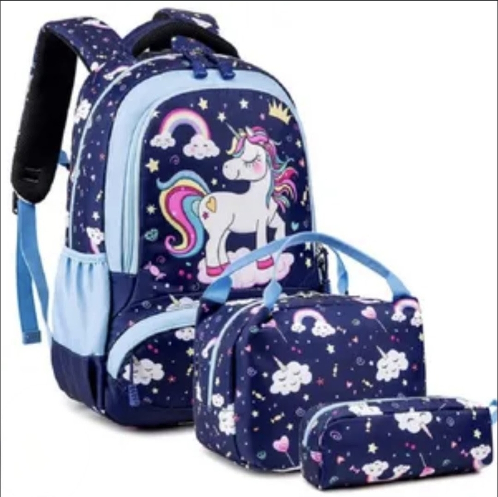 Unicorn Kids Backpack Set - Blue and Pink